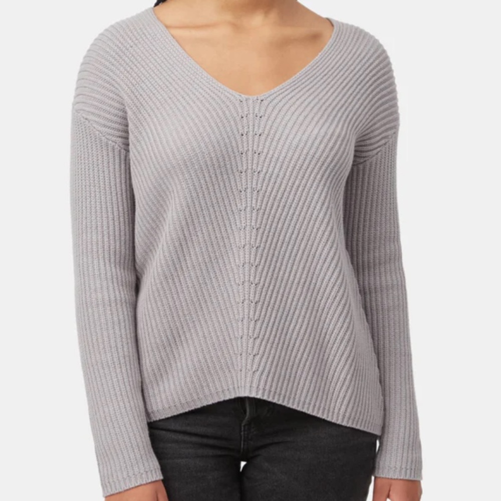 Tentree Highline V-Neck Sweater Light Gray Size Medium Organic Cotton